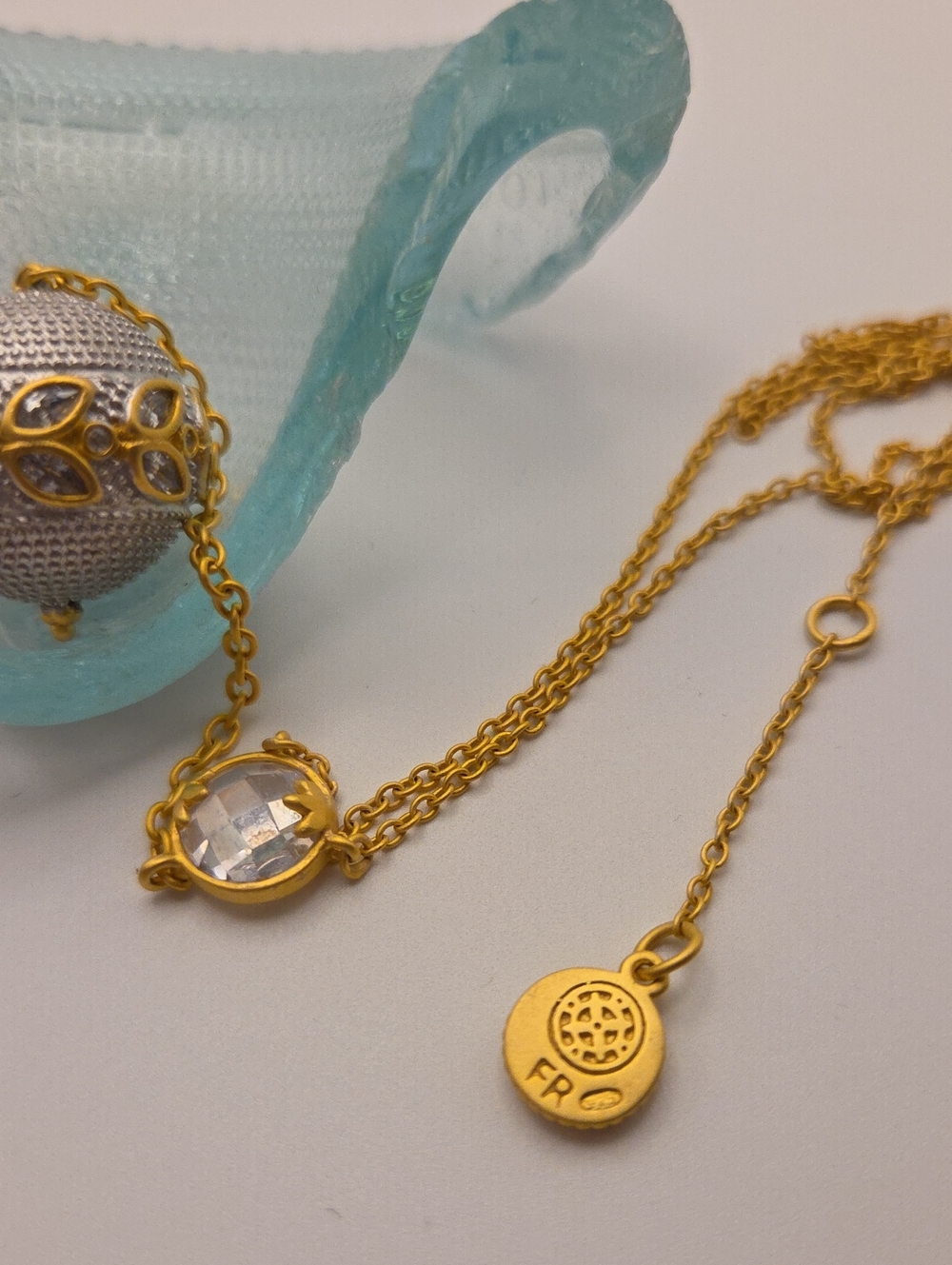 Frieda Rothman Silver Ball Pendant. Two-toned Necklace